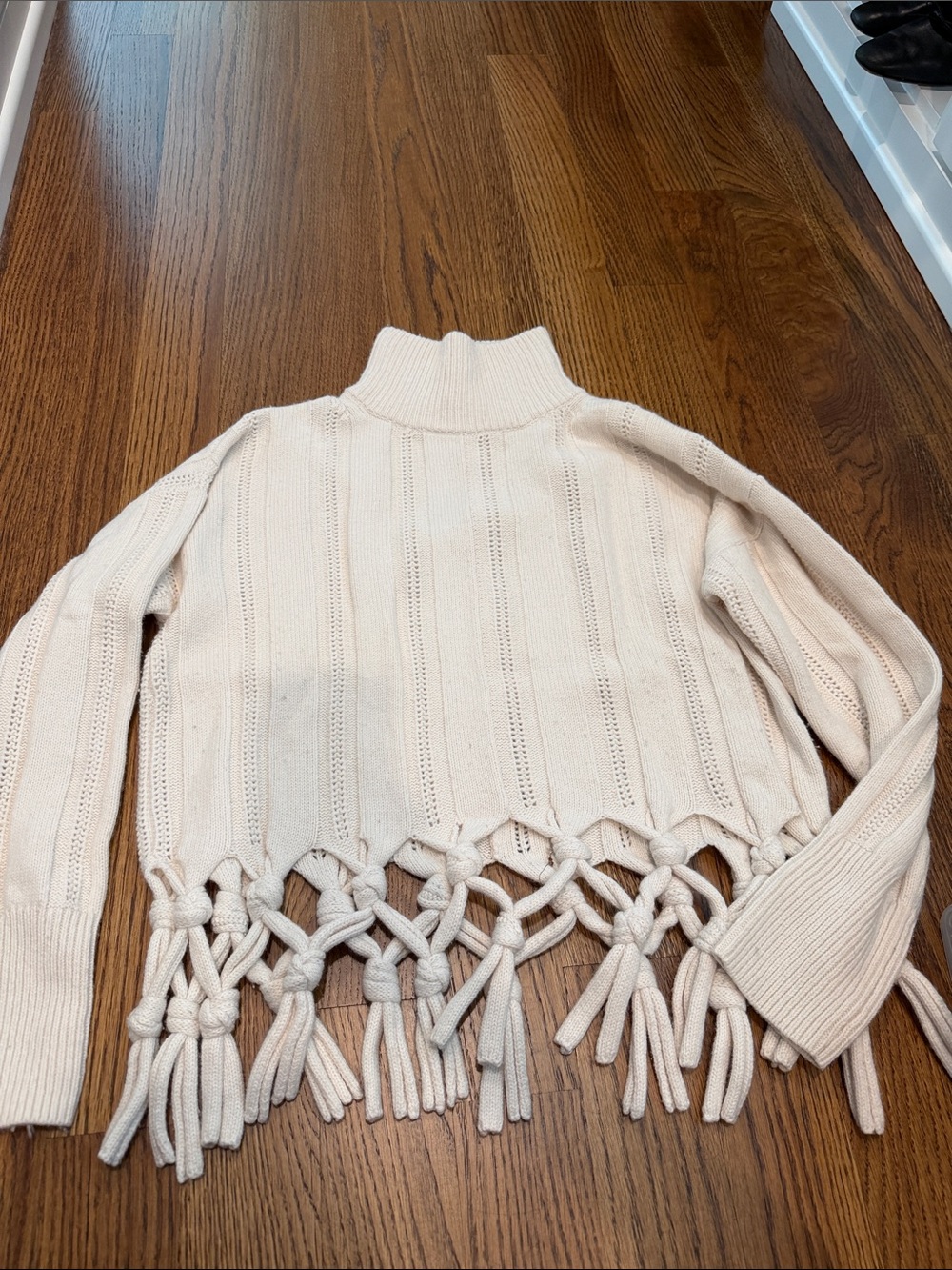 Jonathan Simkhai Cream Fringed Turtleneck Sweater